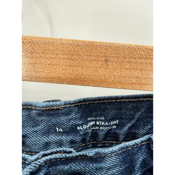 Old Navy Women High Rise Slouchy Straight Jeans Size 14 Distressed Button Fly - Picture 6 of 9